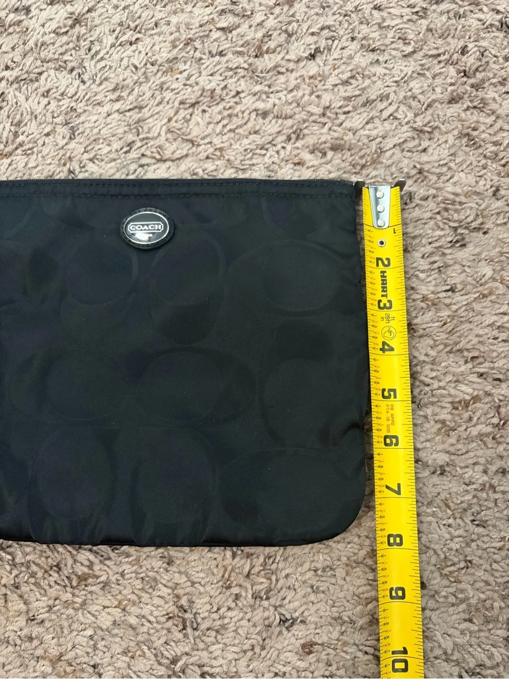 Coach Signature fabric cosmetic pouch makeup bag black-on-black monogram pattern